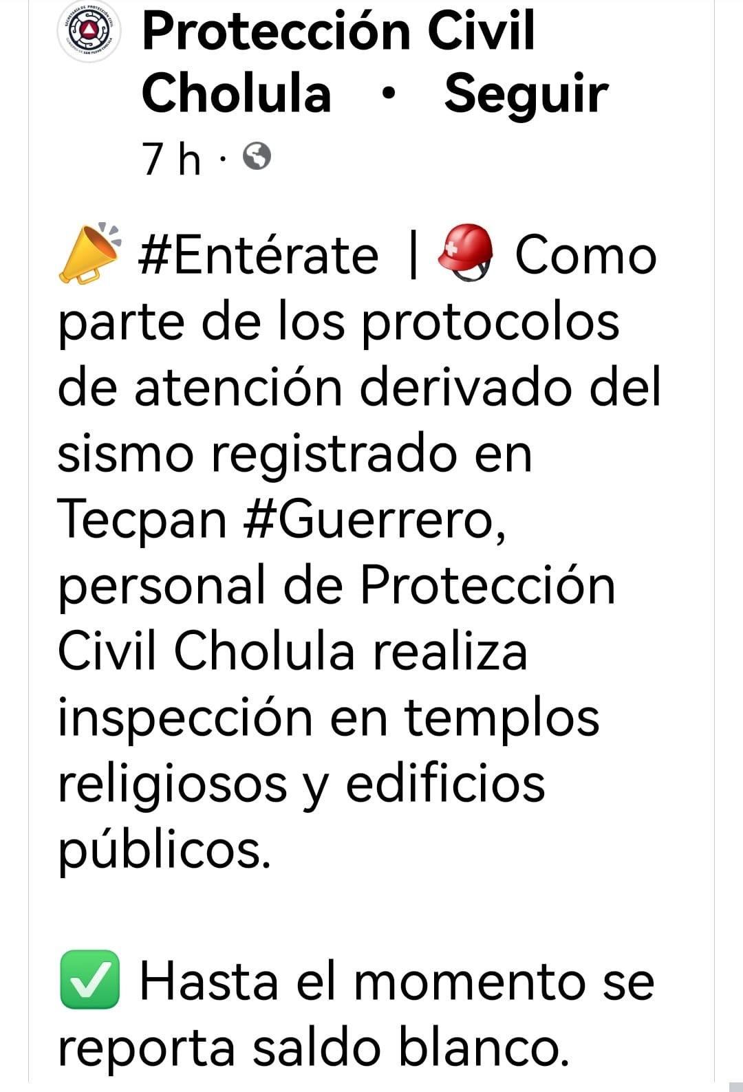Saldo blanco en municipios metropolitanos tras sismo de 6.0