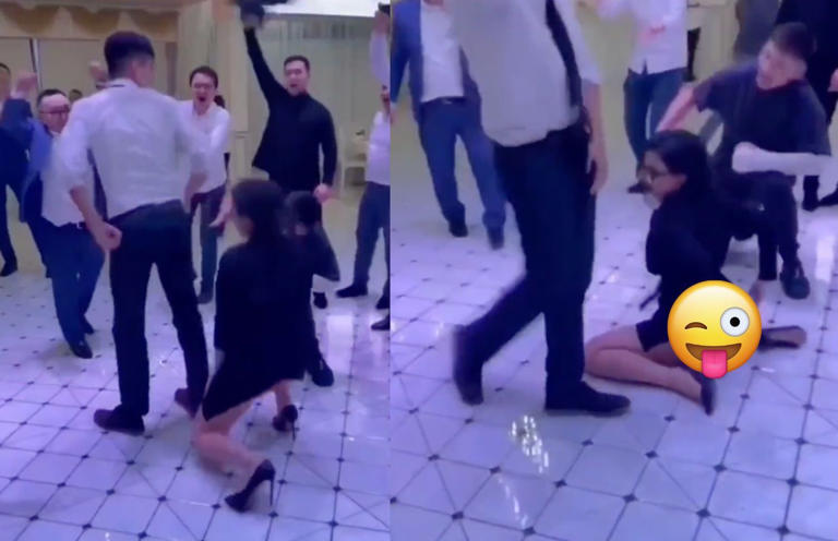 Mujer se pone a "perrear" hasta el suelo en convivio de navidad y se olvida que lleva falda (Vídeo)