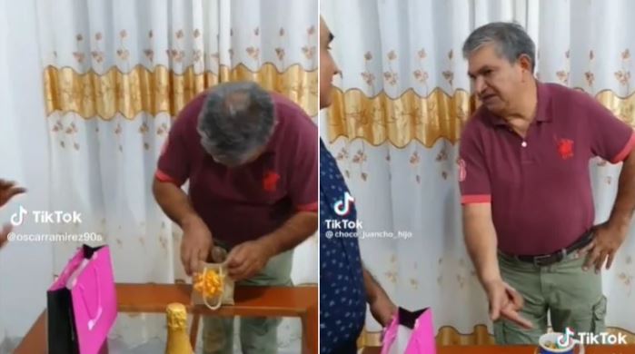 Hombre enfurece durante intercambio de regalos tras recibir una taza de "500 pesos" (Vídeo)