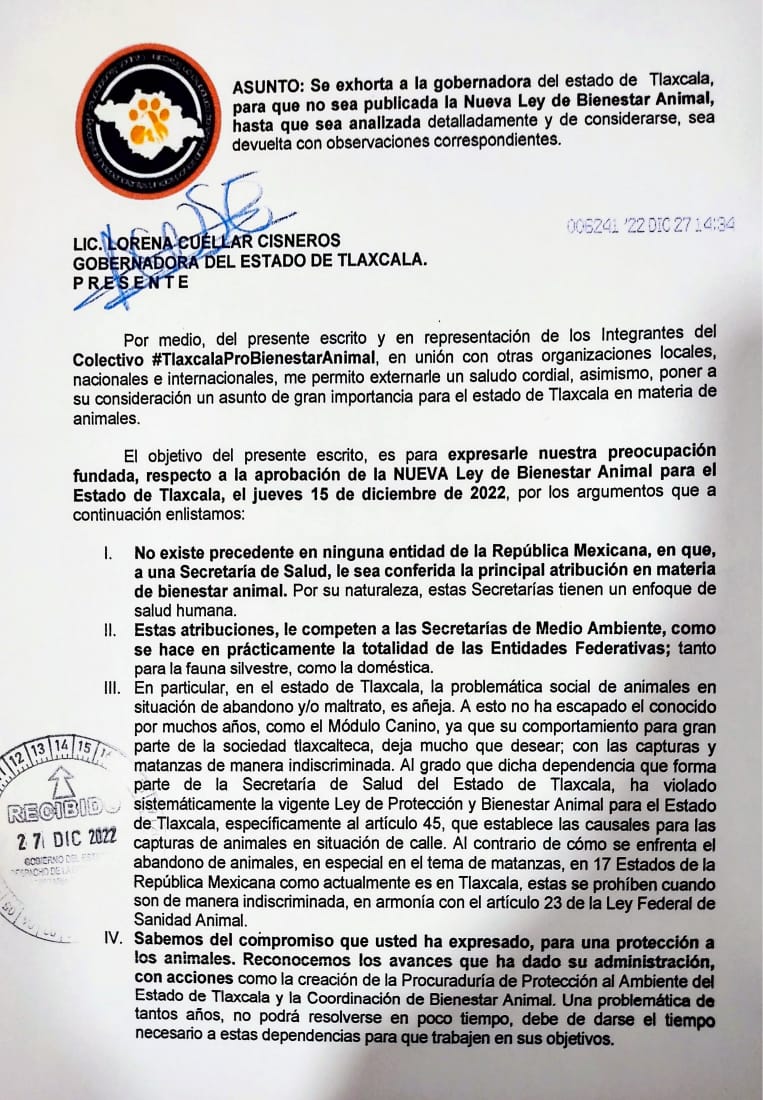 Activistas formalizan petición para veto a nueva Ley de Bienestar Animal