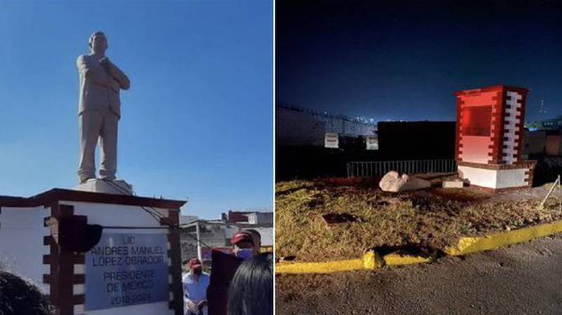 Tiran estatua de AMLO en Atlacomulco; duró dos días