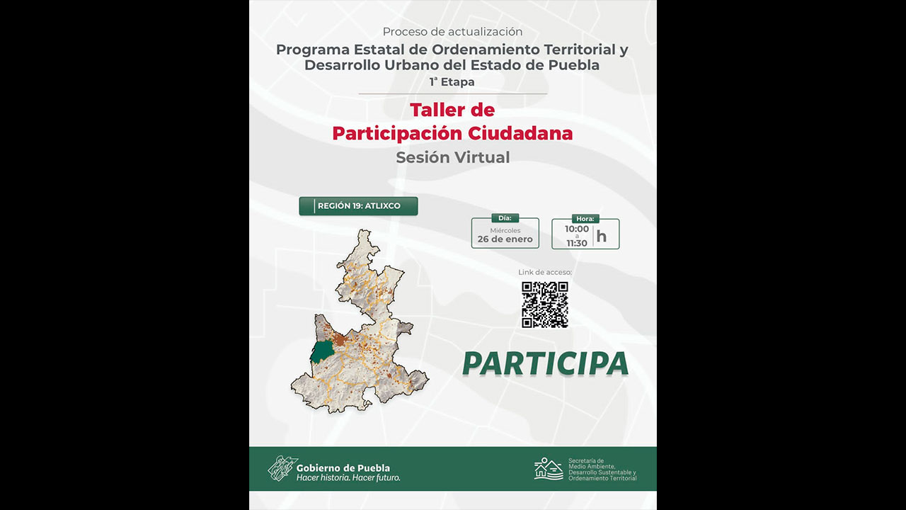 Ordenamiento territorial del estado invita a atlixquenses a colaborar en taller de participación ciudadana