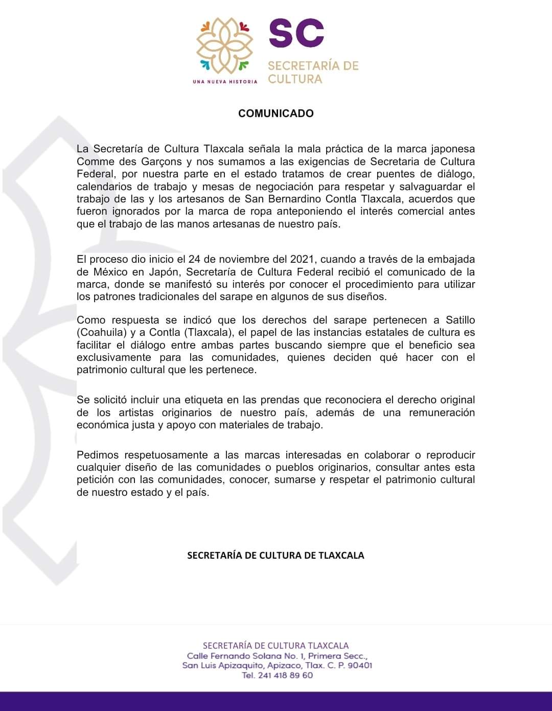 Pide SC respeto a textiles de Contla a marca japonesa