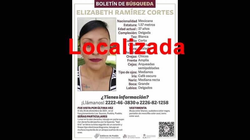Se confirma que Elizabeth Ramirez fue localizada, lamentablemente sin vida