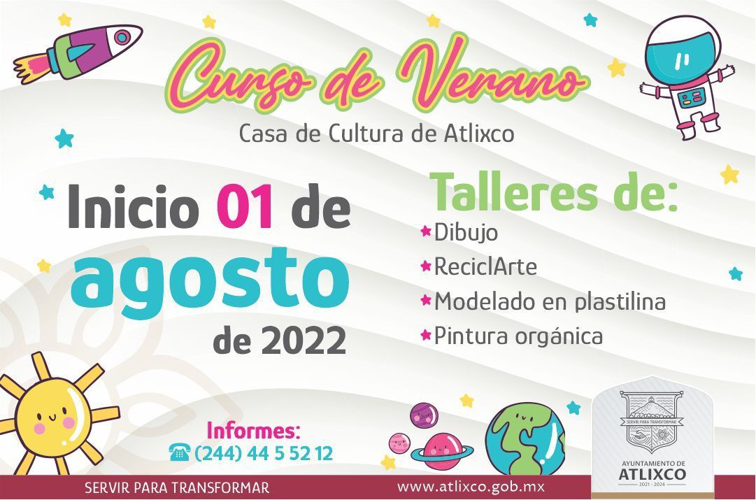 Ayuntamiento de Atlixco anuncia curso de verano gratuito para niños de 7 a 13 años