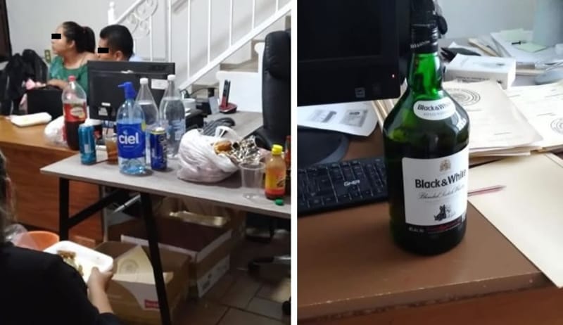 Funcionarios del juzgado de Tecamachalco son sorprendidos embriagándose en horario laboral 