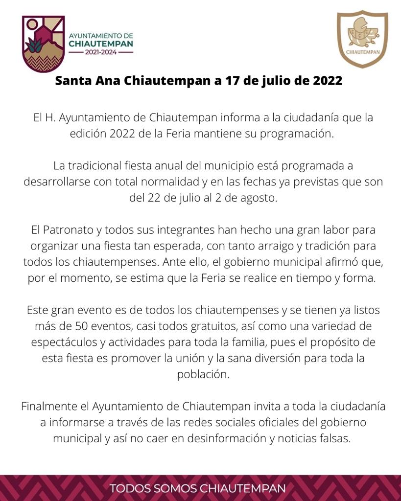 Feria de Chiautempan mantiene su programación