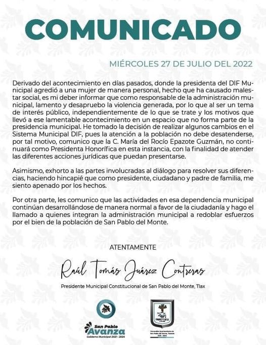 Corre alcalde de SPM a su esposa del DIF, por agresión