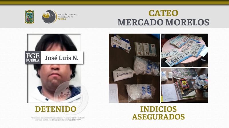 Cateos en mercados de Puebla arrojan un detenido, decomiso de drogas y diversas placas de automóviles