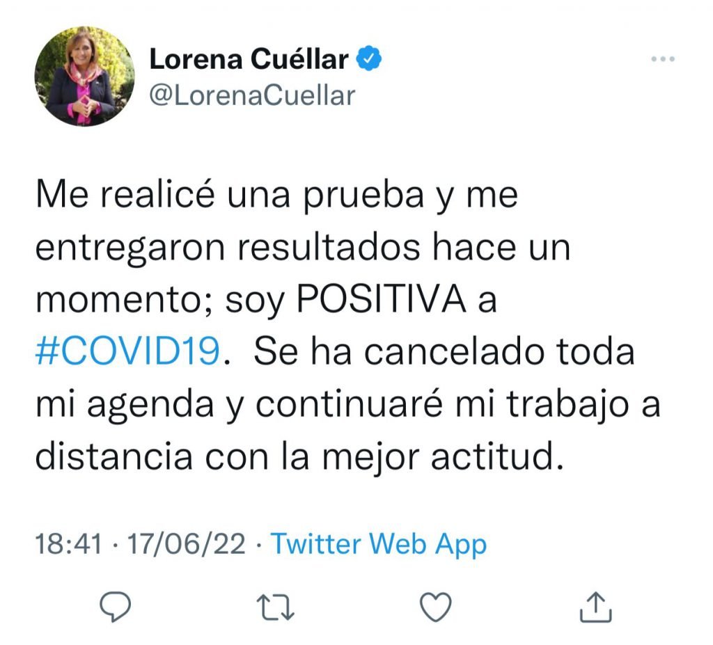 Gobernadora Lorena Cuéllar da positivo a Covid 19
