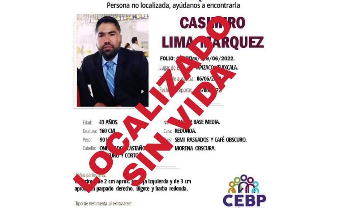 Localizan sin vida a Casimiro 13 días después de desaparecido