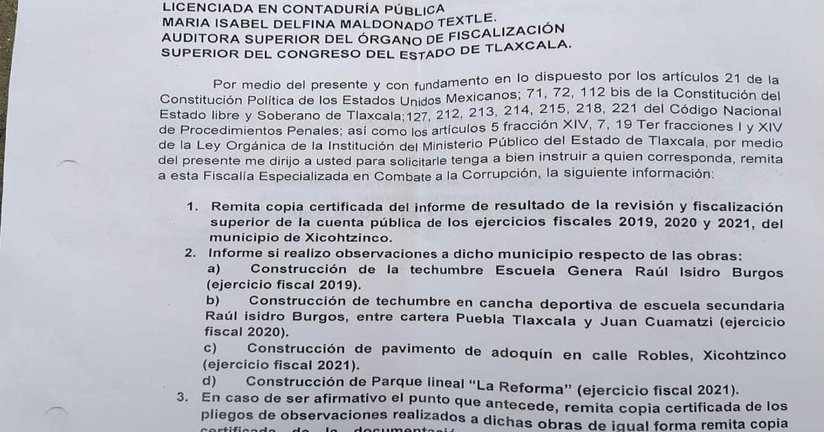Ordena FECC a OFS transparentar información sobre obras en Xicohtzinco