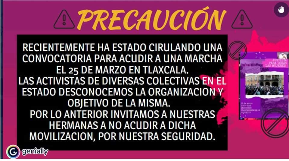 Advierten por falsa convocatoria a marcha feminista el 25 de marzo