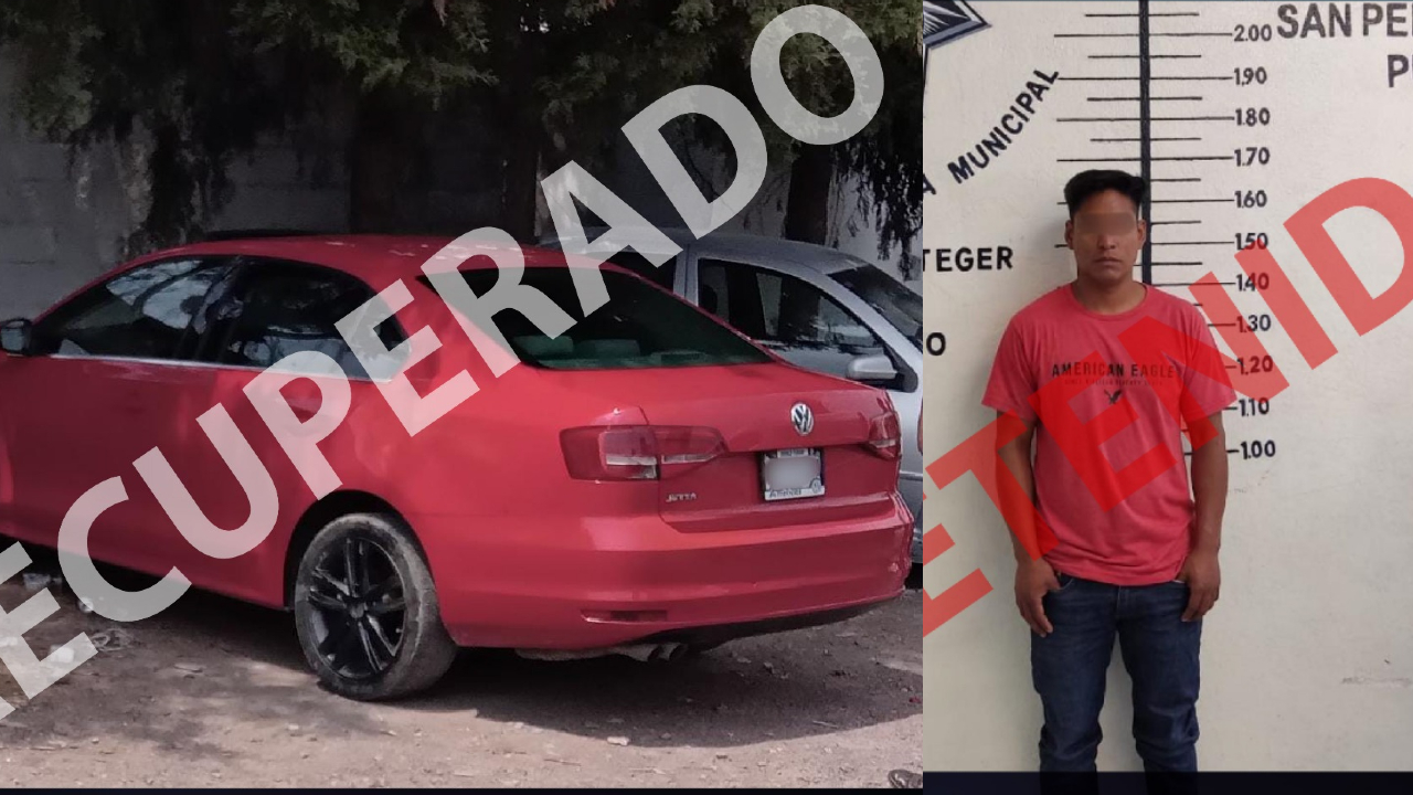 En San Pedro Cholula fue recuperado un automóvil robado y detienen a su conductor