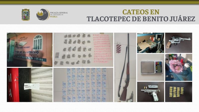 Durante cateo Fiscalía  incauta cartuchos, armas y drogas en Tlacotepec