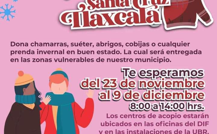 Ayuntamiento de Santa Cruz Tlaxcala lanza campaña de colecta de prendas abrigadoras 