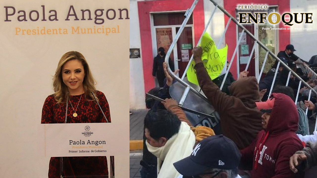 Manifestaciones y desmanes estuvieron presentes en San Pedro Cholula durante el informe de Paola Angon