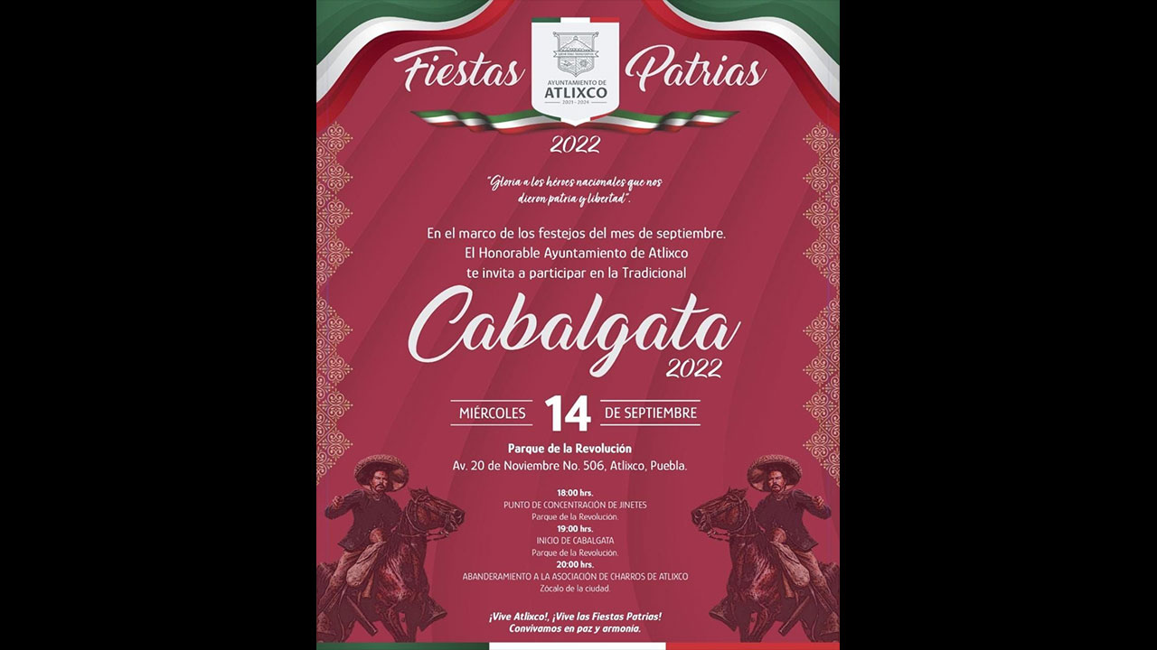 Atlixco emite recomendaciones para disfrutar de la tradicional cabalgata; este será el recorrido