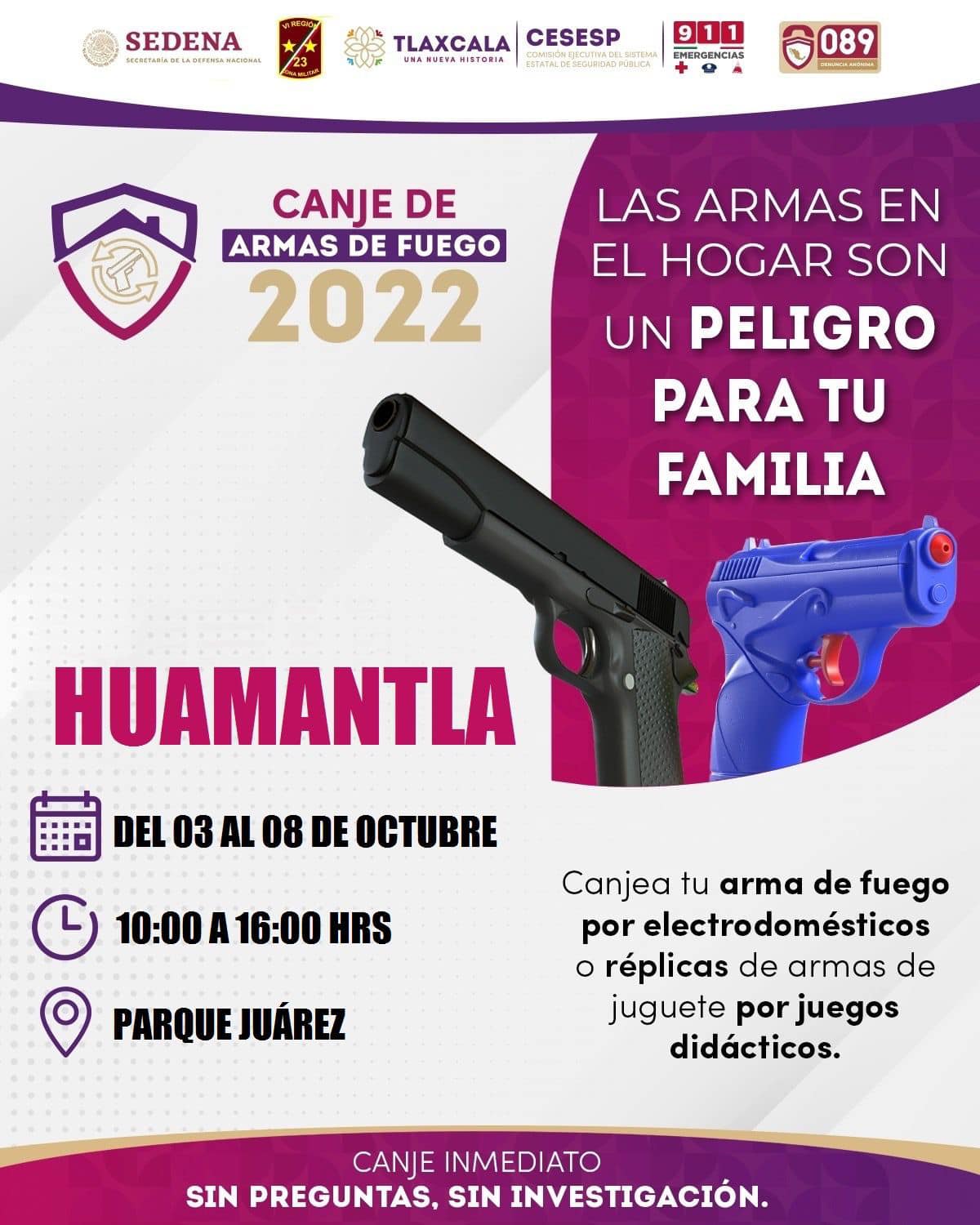 Campaña de Canje de Armas 2022 se llevará a cabo en Huamantla