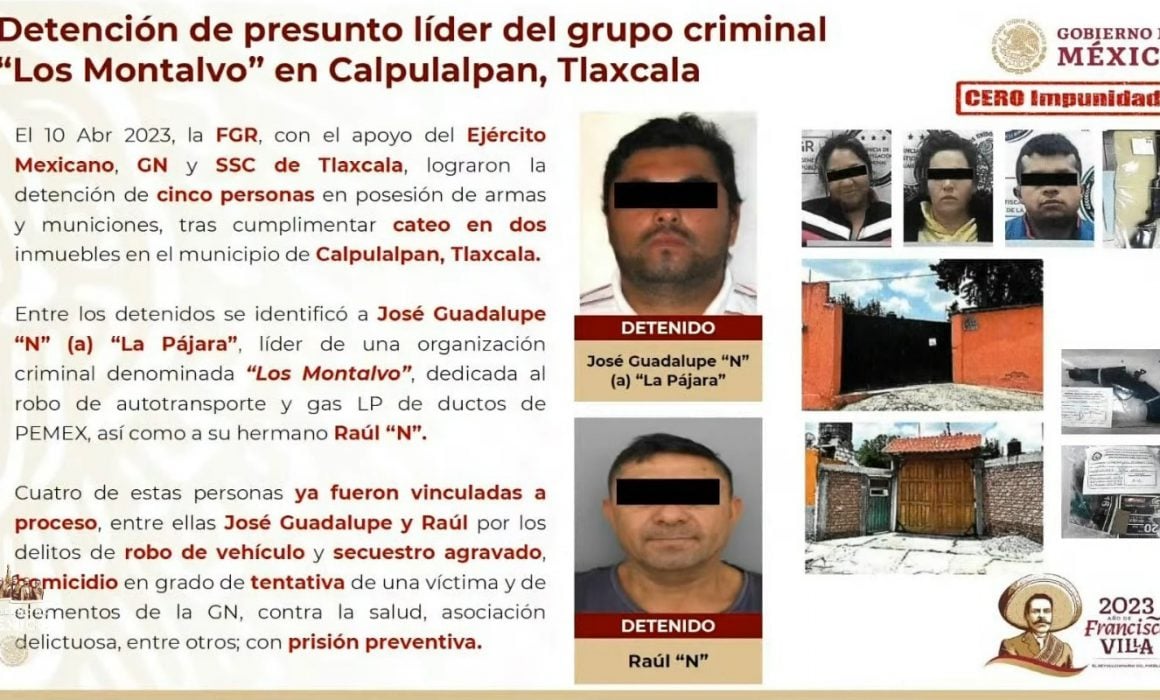 Detienen en Calpulalpan a líderes de grupo delictivo Los Montalvo