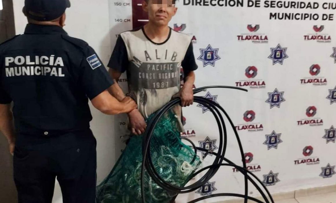 Robaba cableado cuando lo sorprendió la policía de Tlaxcala capital