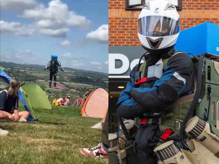 Pizzería realiza su primera entrega volando en un Jet Pack; así fue la increíble entrega (Vídeo)
