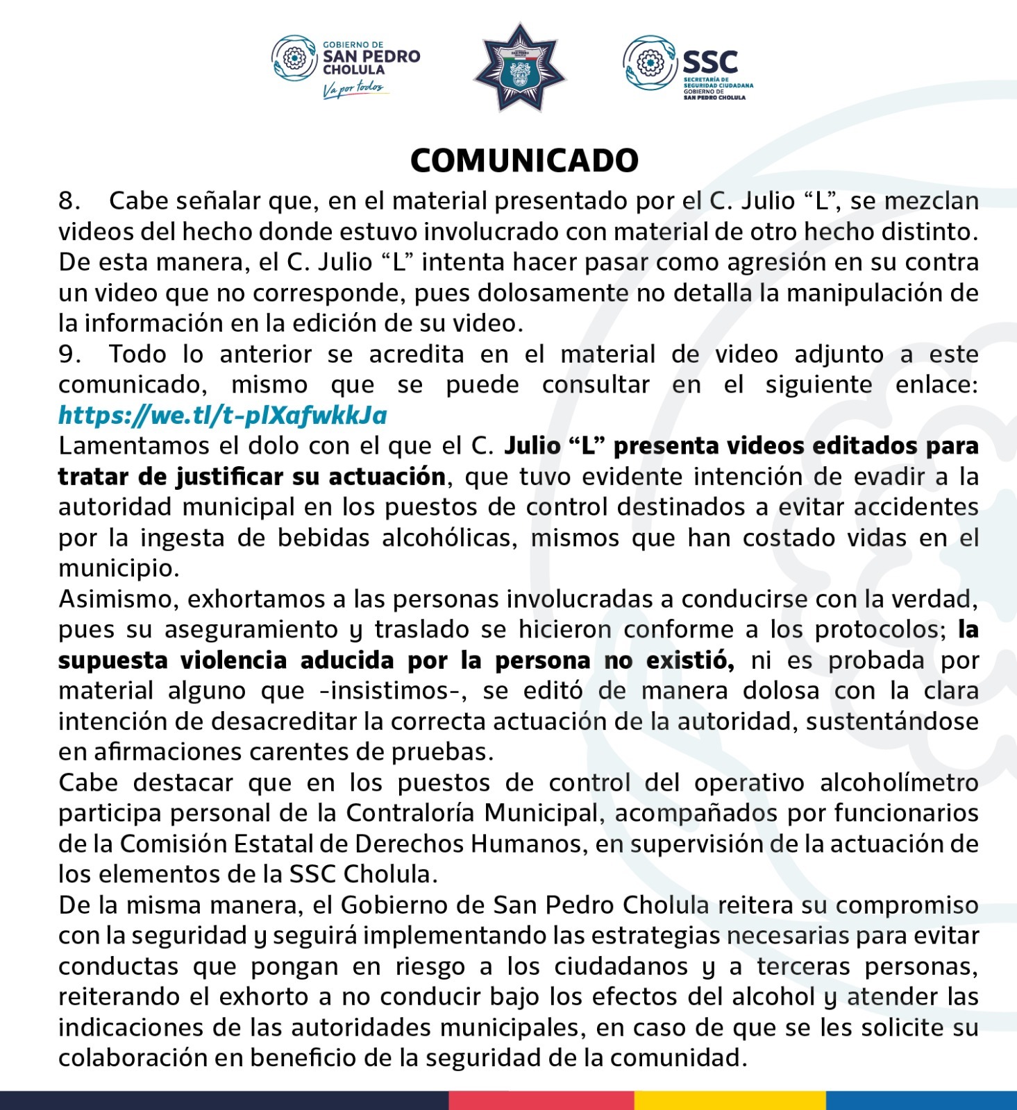 Da respuesta gobierno de San Pedro Cholula a señalamientos contra autoridades municipales hechos por Julio “L”