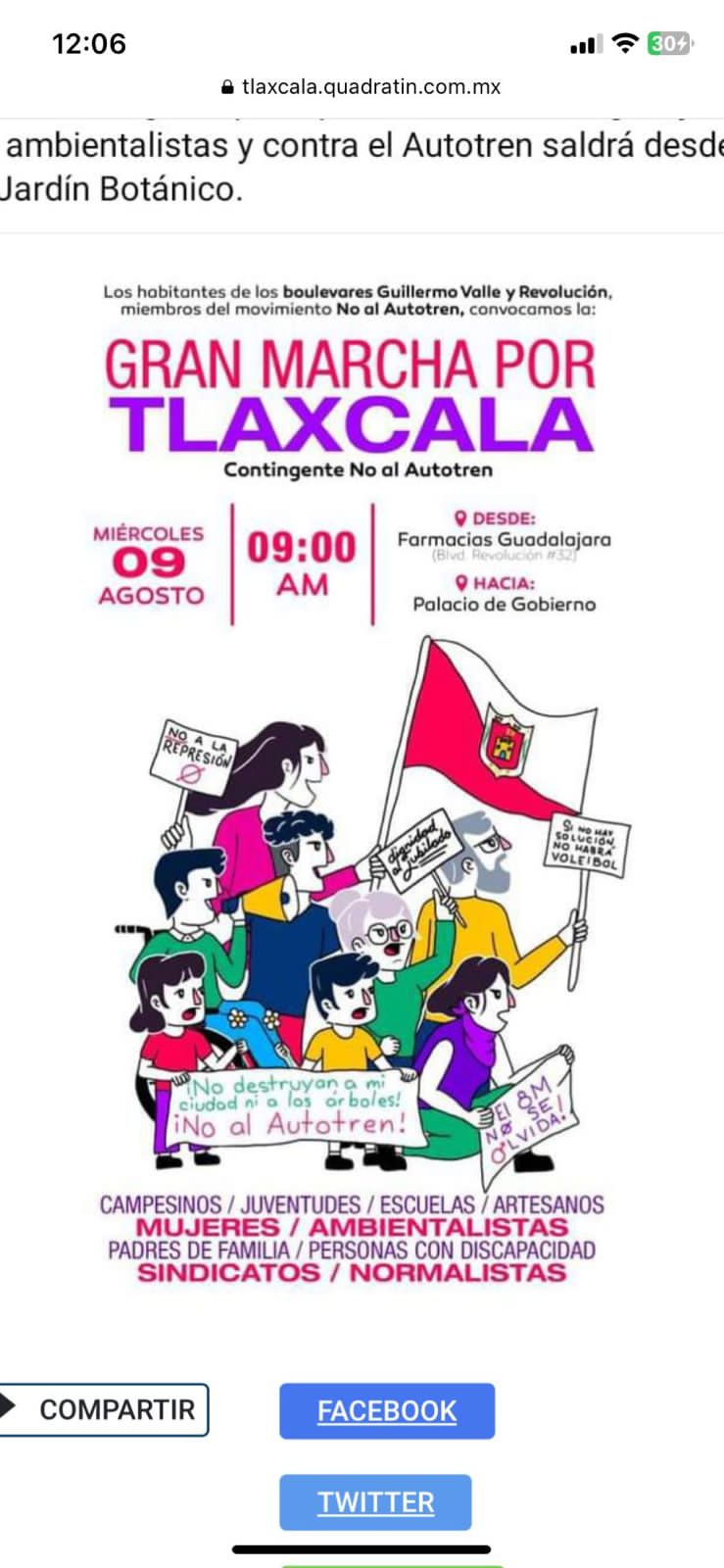 Alistan mega marcha para este 9 de agosto, en la capital de Tlaxcala 