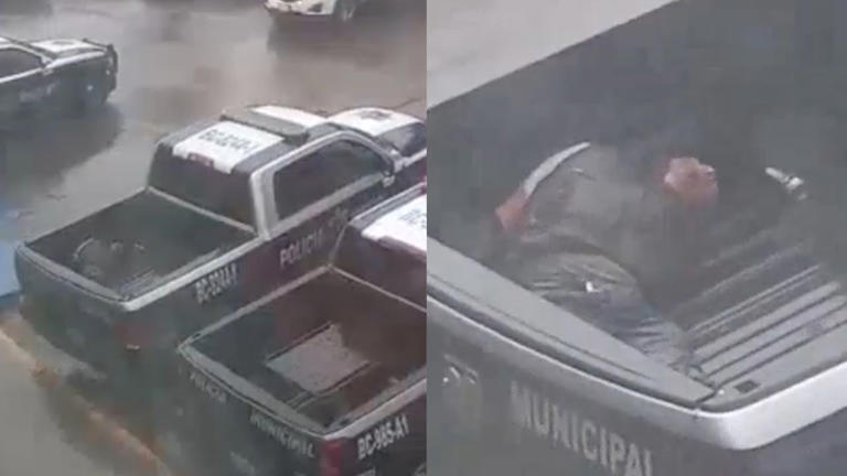 ¿¡Se les olvidó? En plena lluvia, policías dejan a detenido arriba de patrulla