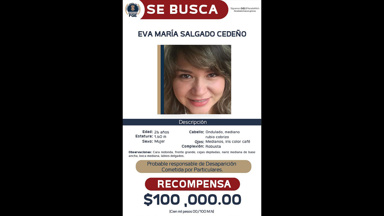 Presunta homicida de Oliver Valle había publicado "nací para ser libre no asesinada"; Fiscalía de Michoacán ofrece recompensa por su paradero