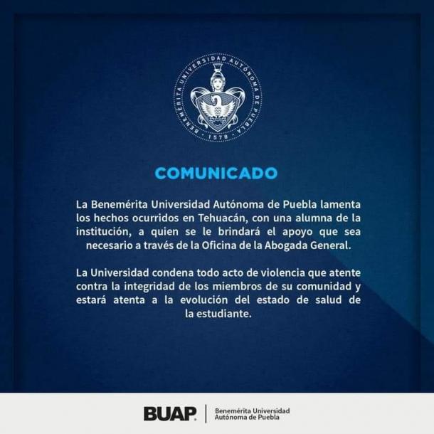 BUAP confirma que joven apuñalada en Tehuacán es alumna de la institución