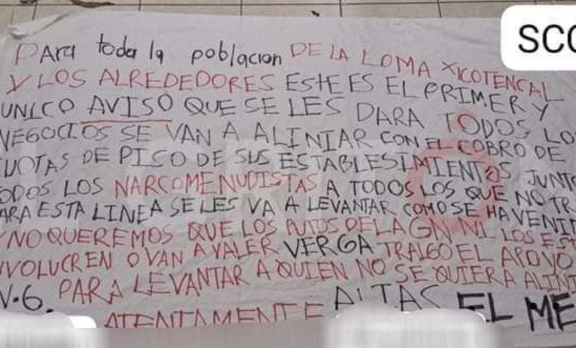 Localizan presunta narcomanta dirigida a comerciantes en El Trébol