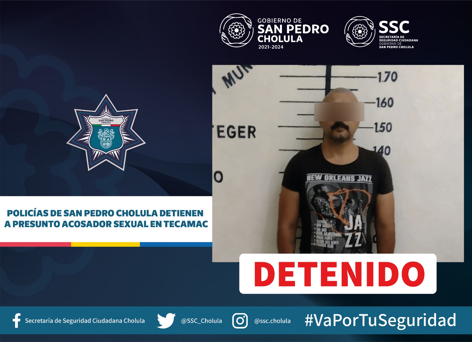Policías de San Pedro Cholula detienen a presunto acosador sexual en Tecamac
