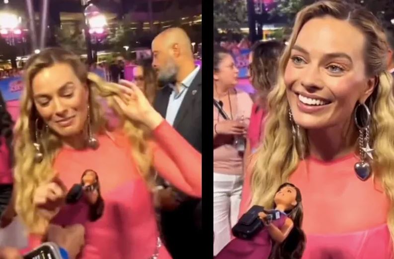 Reportera usa una barbie como micrófono para entrevistar a Margot Robbie y esta fue su reacción