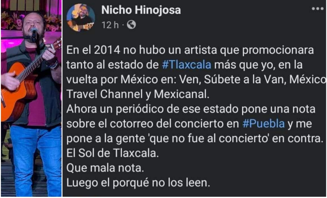 "Fue cotorreo" Nicho Hinojosa arremete contra medio local de Tlaxcala que lo criticó