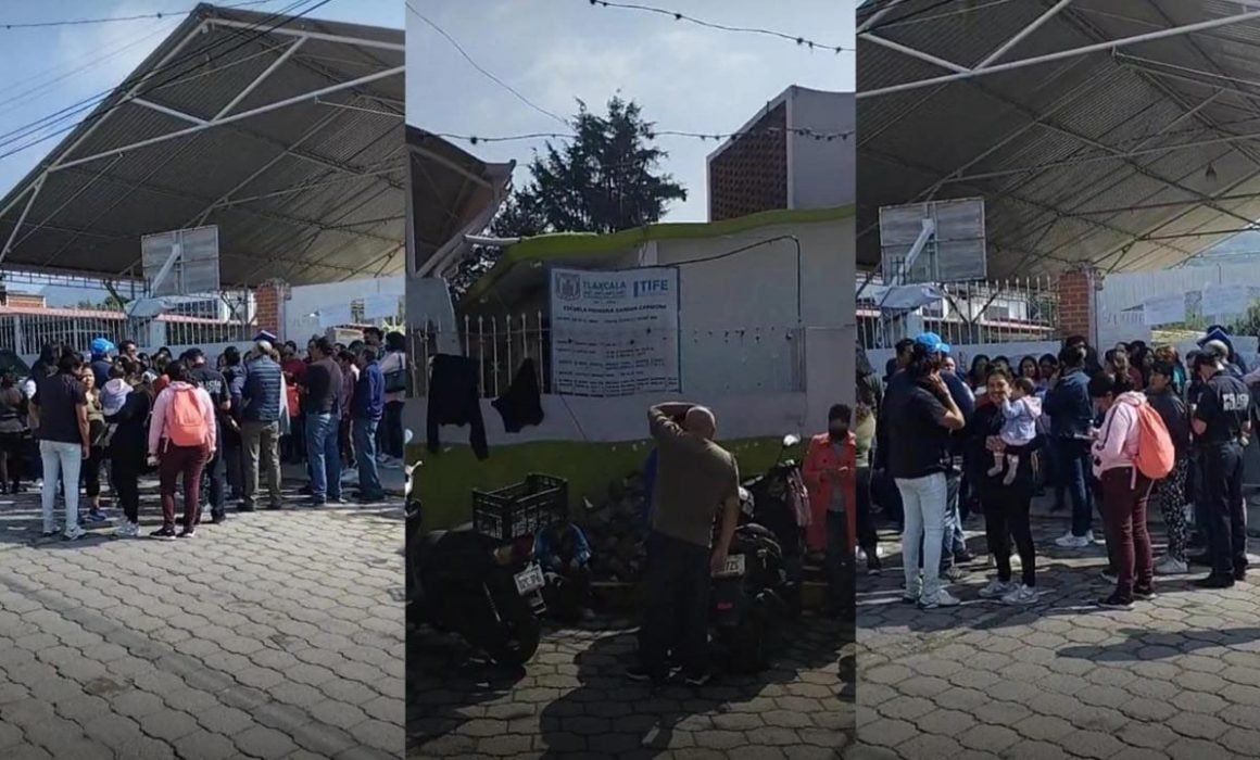 Padres de familia toman primaria en Totolac; menor ingresó arma de fuego