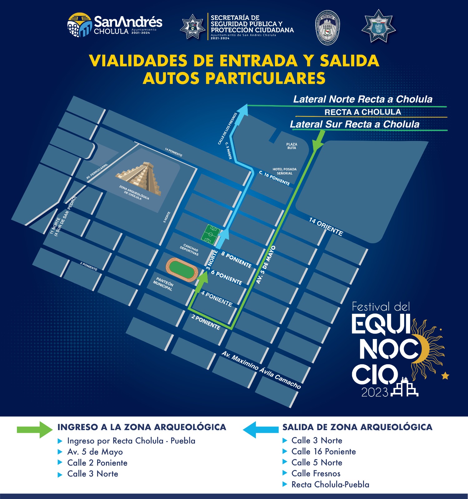 Anuncia Ayuntamiento de San Andrés Cholula dispositivo de vialidad en el marco del “Festival del Equinoccio 2023”