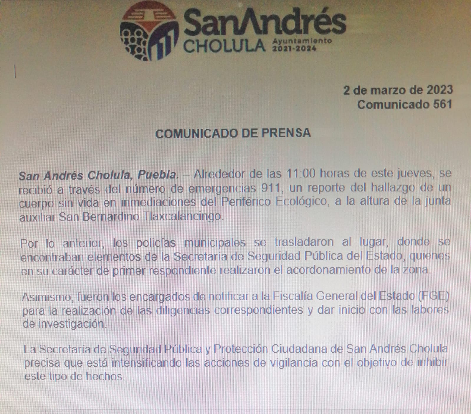 Hallan cuerpo en inmediaciones del Periférico Ecológico: San Andrés Cholula