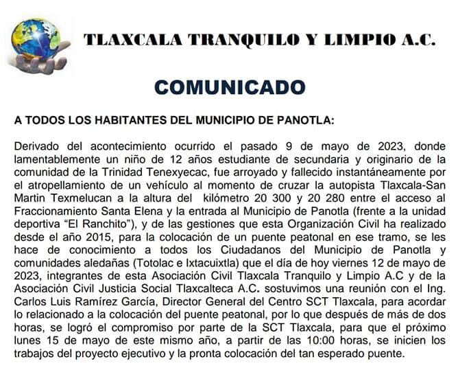 Toman medidas precautorias ante muerte de menor de edad atropellado en Panotla