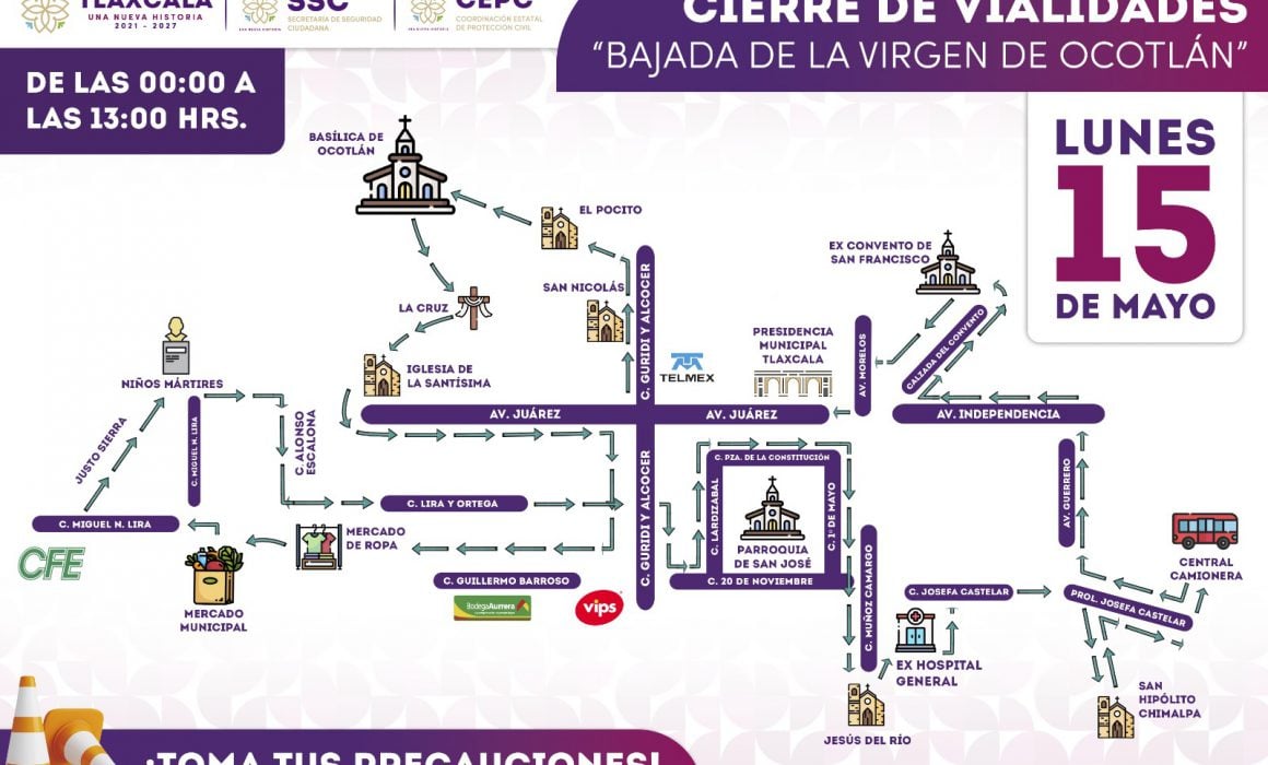 Emite CEPC recomendaciones para la bajada de la virgen de Ocotlán el 15 de mayo