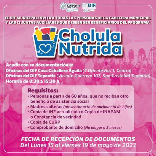 SMDIF convoca a madres solteras y adultos mayores a inscribirse a “Cholula Nutrida”
