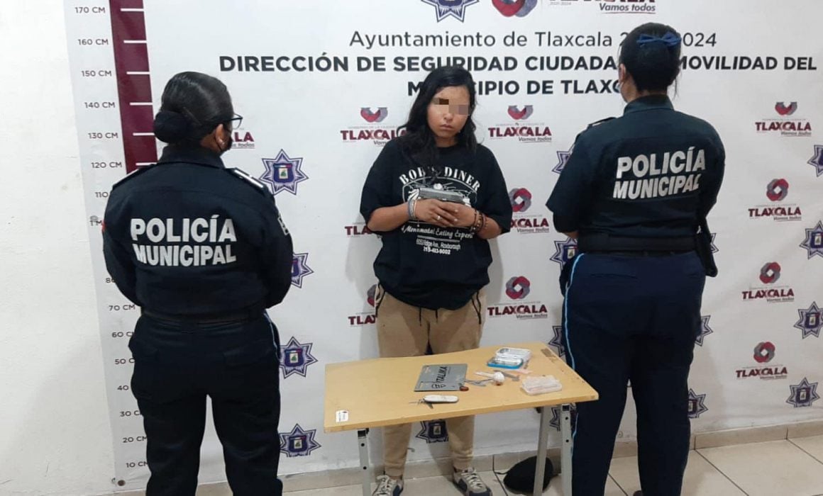 Policía de Tlaxcala pone a disposición a joven mujer posesión de droga