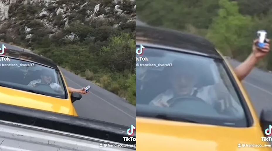 "Sin miedo al éxito": Hombre atrapa una cerveza en el aire  con su auto en movimiento (Vídeo)