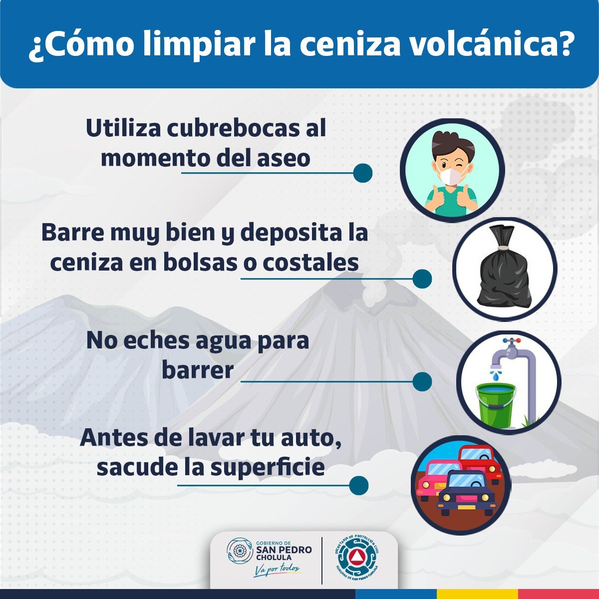 Gobierno de Cholula emite recomendaciones ante caída de ceniza, en apego a disposiciones estatales