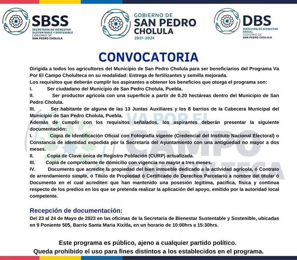 Impulso al sector agrario con “Va Por El Campo Cholulteca”