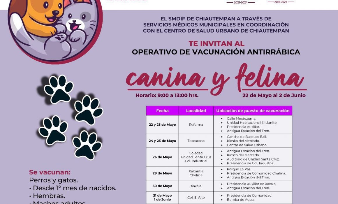 En Chiautempan inicia operativo de vacunación antirrábica felina y canina