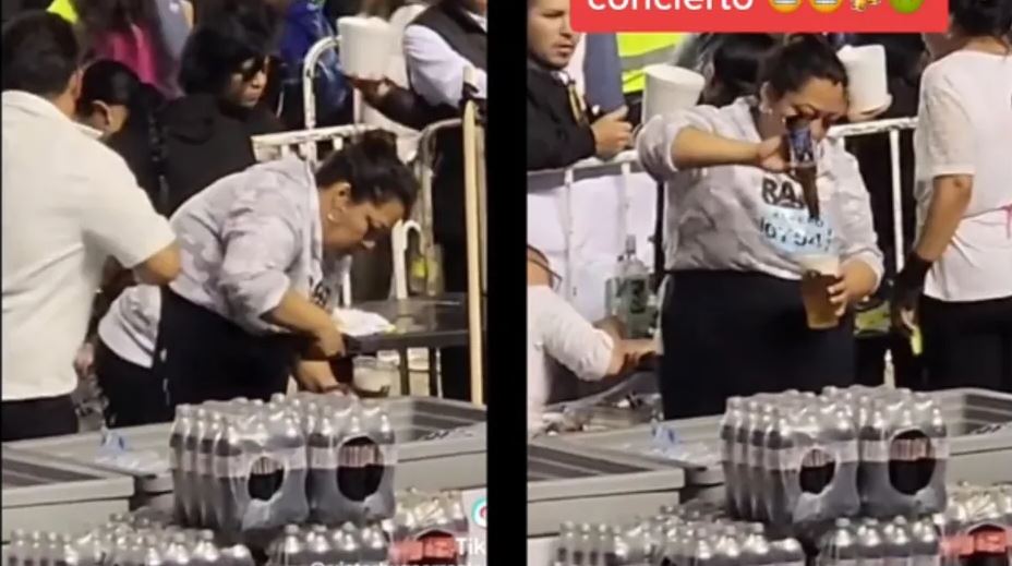 Captan a vendedora llenando vasos con sobras de otras cervezas durante concierto (Vídeo)