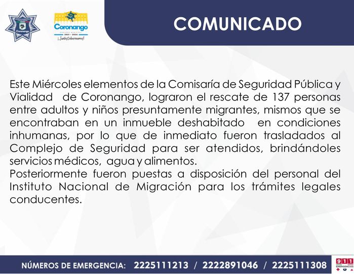 Rescatan en Coronango a 137 inmigrante procedentes de centro américa