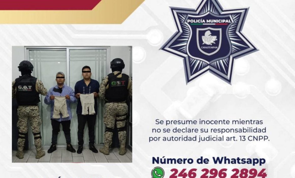 Detiene Policía de Chiautempan a dos sujetos por intento de robo