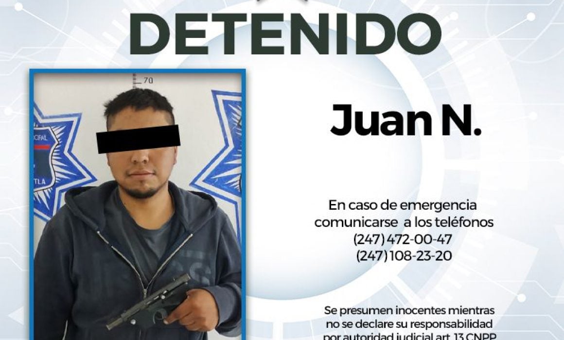 Asegura policía de Huamantla a sujeto que portaba un arma de fuego